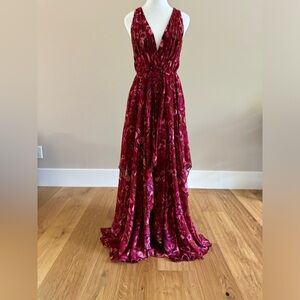 Fame and Partners Burgundy Floral Gown